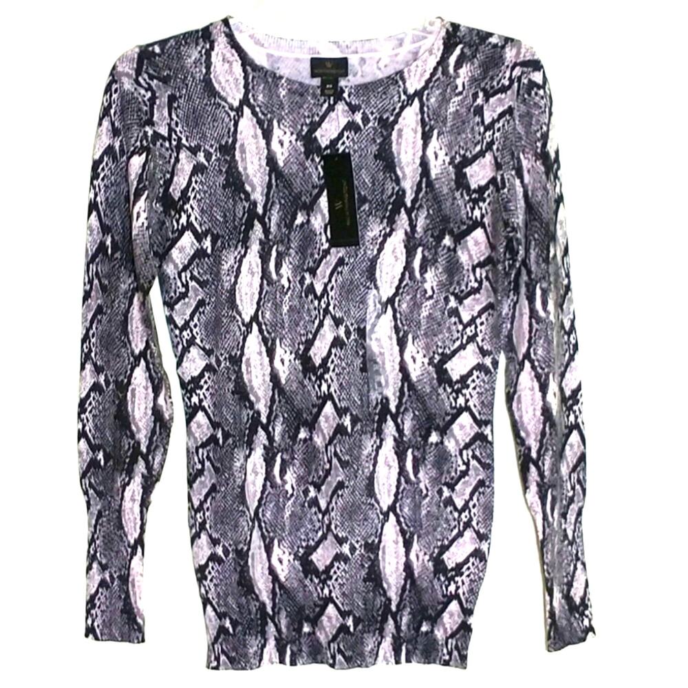 Worthington Long Sleeve Crew Neck Pullover Sweater SZ XS Black Gray Snake Print
